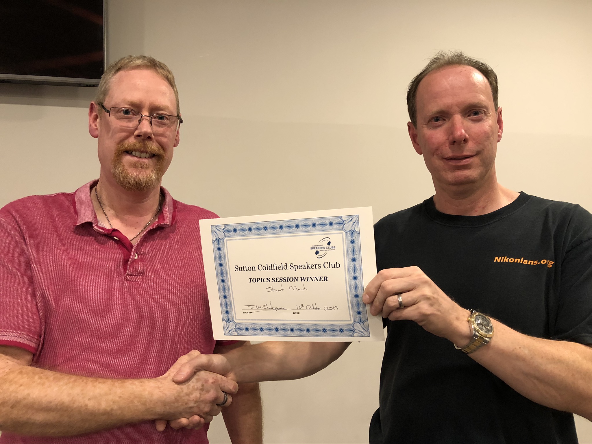 Club meeting 10th October 2019 – Topics Winner!